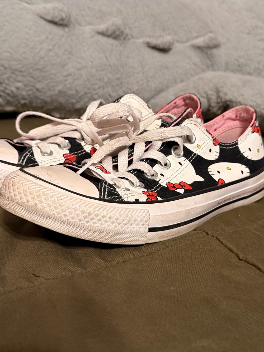 Converse Black & White Hello Kitty Low Top Sneakers with Pink Lining